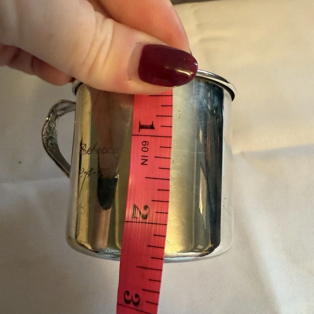 VINTAGE INTERNATIONAL SILVER CO. Baby Cup With Spoon Handle Jessica Monogram